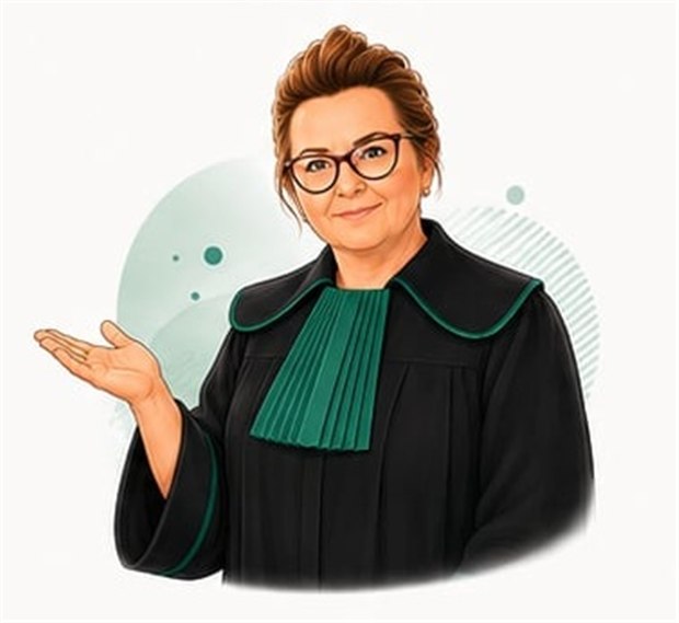 Ilustracja adwokata - spokojne wyjaśnienie sprawy prawnej